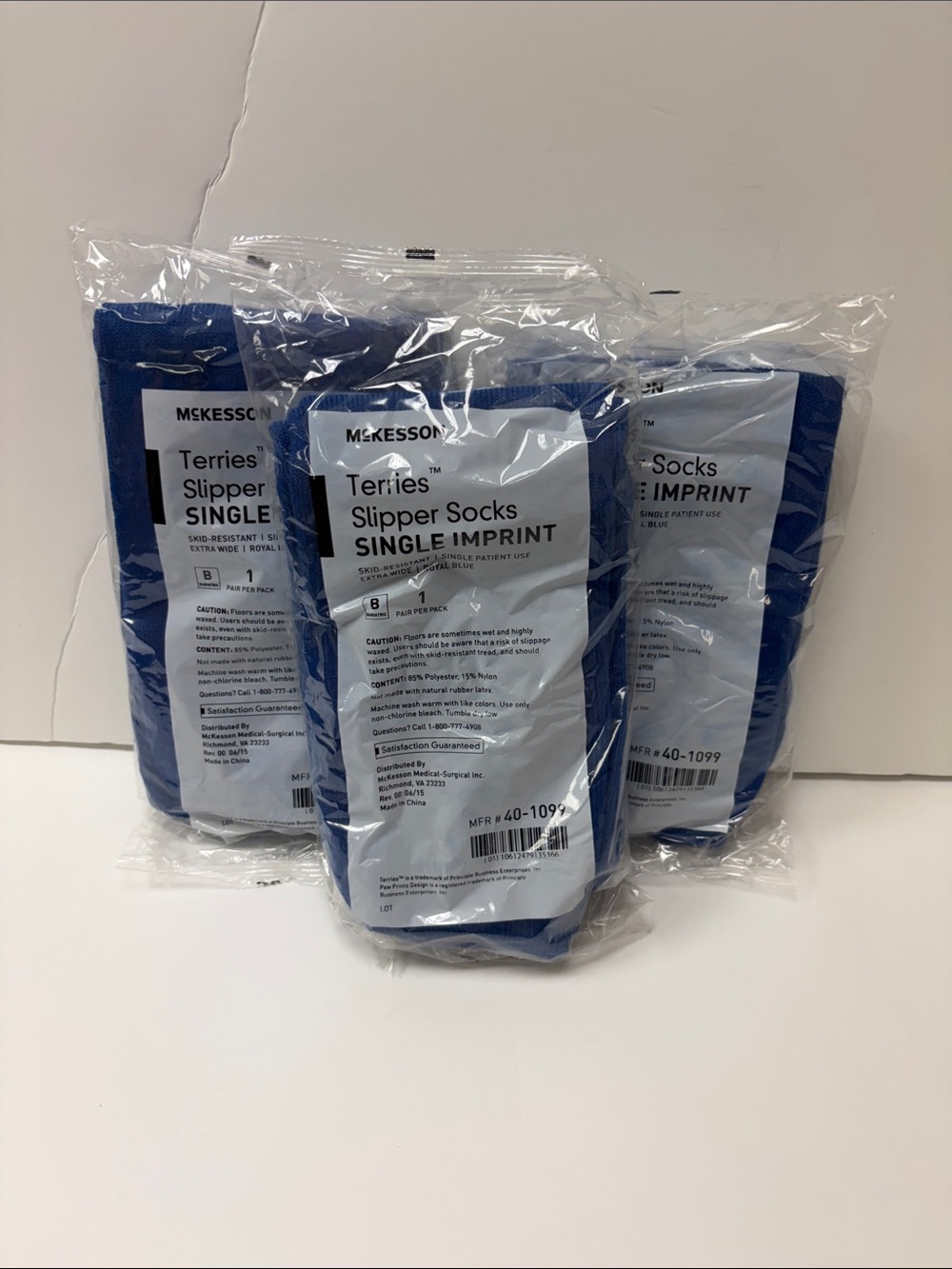 Blue Terry Slipper Socks - Single Imprint